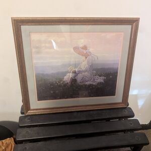 Framed Pastel Art Print with Woman in Hat